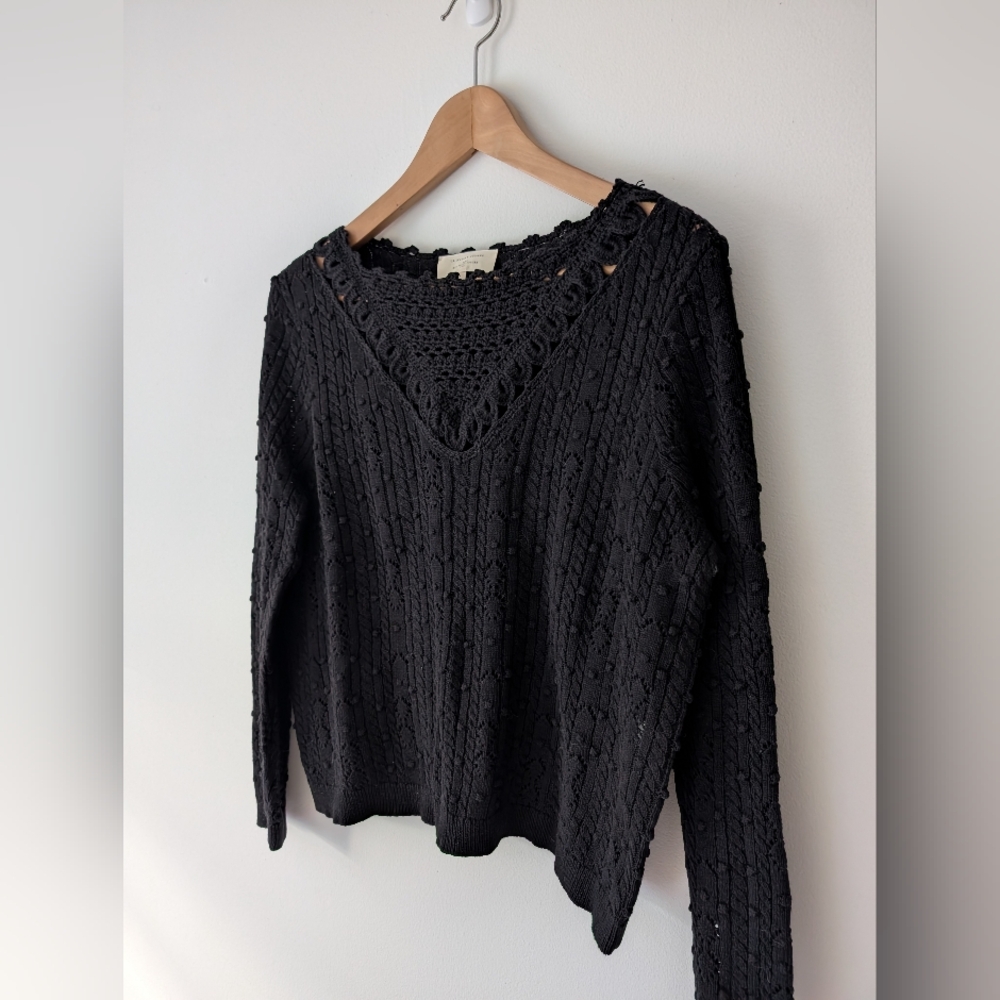Sezane Black Crochet Knit Sweater